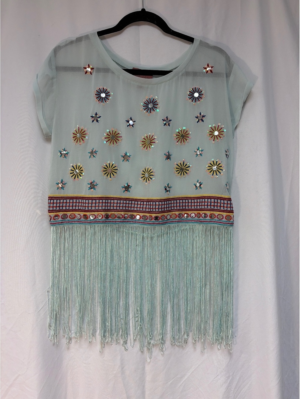 I.Madeline Small Sheer Fringe Top with Embellishments